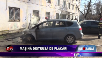 Mașină distrusă de flăcări