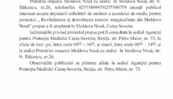 Anunt public  privind depunerea solicitarii de emitere a acordului de  mediu