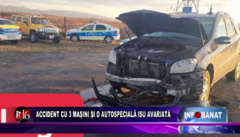 Accident cu 3 mașini și o autospecială avariată