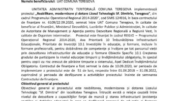 Comunicat de presă proiect reabilitare liceu Teregova