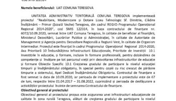 Comunicat de presă proiect clădire învățământ primar (școala veche) Teregova