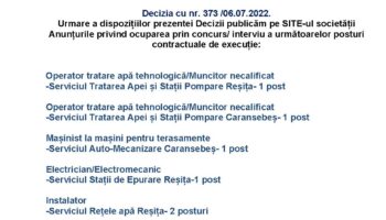 Anunt posturi vacante Aquacaraș