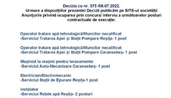 Anunt posturi vacante Aquacaraș