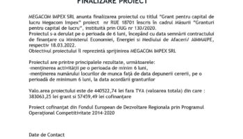 Anunț finalizare proiect MEGACOM IMPEX SRL