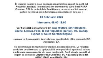 Anunț oprire apă Reșița – 06.02.2023