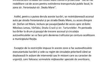 RESTRICȚII DE CIRCULAȚIE ÎN ZONA DEALU MARE