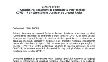 Lansare proiect  ” Consolidarea capacității de gestionare a crizei sanitare COVID- 19 de către Spitalul Județean de Urgență Reșița „