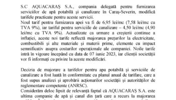 Majorare tarife la serviciile de apă și canalizare