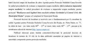 Anunț public privind decizia etapei de încadrare