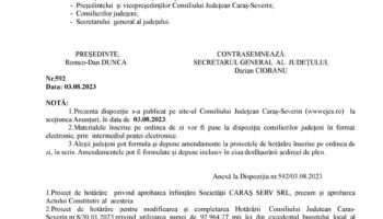 Dispoziție de convocare a Consiliului Judeţean Caraş-Severin