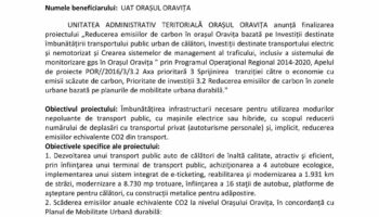 Finalizare proiect „Reducerea emisiilor de carbon în orașul Oravița”