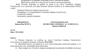 Dispozitie deconvocarea a Consiliului Judeţean Caraş-Severin