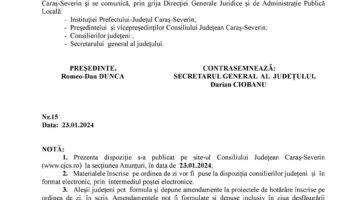 Convocare a Consiliului Judeţean Caraş-Severin