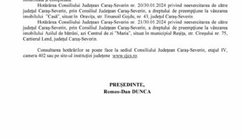 Ședința ordinară a Consiliului Județean Caraș-Severin – 30.01.2024