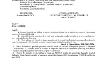 Convocare a Consiliului Judeţean Caraş-Severin 4 martie  2024
