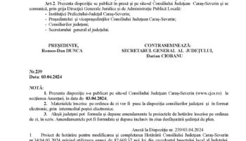 Convocare a Consiliului Judeţean Caraş-Severin pentru data de 8 aprilie  2024