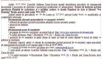 Anunţ  referitor la elaborarea unui proiect de act administrativ cu caracter normativ