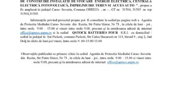Depunerea solicitarii de emitere a  etapei de evaluare initiala – QSTOCK BATTERIES FOUR S.R.L