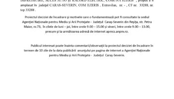 Anunţ public privind decizia etapei de încadrare – Ezeriș 1