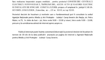 Anunţ public privind decizia etapei de încadrare – Ezeriș 11