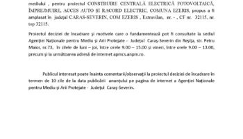 Anunţ public privind decizia etapei de încadrare – Ezeriș 5