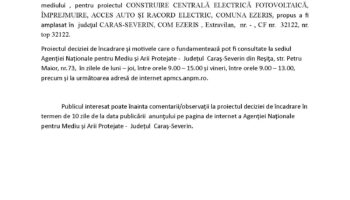 Anunţ public privind decizia etapei de încadrare – Ezeriș 6