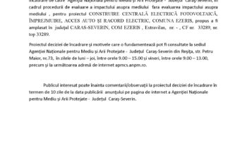 Anunţ public privind decizia etapei de încadrare – Ezeriș 9