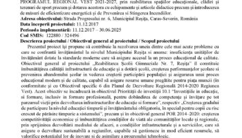 Finalizare proiect Reabilitarea Școlii Gimnaziale Nr. 7 Reșița