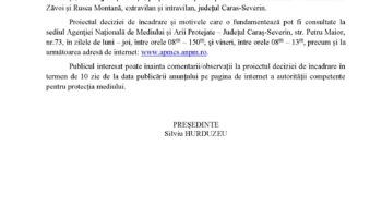 Anunţ public privind decizia etapei de încadrare