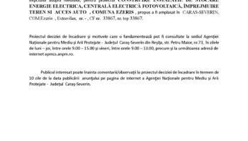 Anunț public privind decizia etapei de încadrare proiect comuna Ezeriș