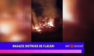 Magazie distrusă de flăcări