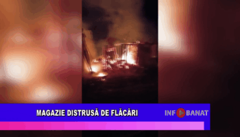 Magazie distrusă de flăcări