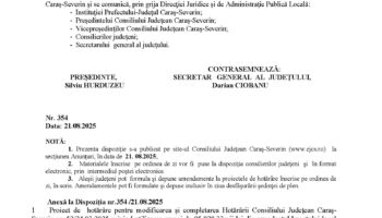 Dispoziție de convocare a Consiliului Judeţean Caraş-Severin