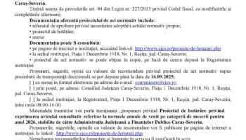 Consiliul Județean Caraș-Severin anunţă deschiderea procedurii de transparenţă decizională
