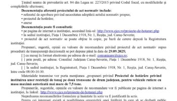 Consiliul Județean Caraș-Severin anunţă deschiderea procedurii de transparenţă decizională