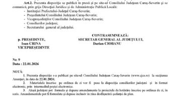 Convocare a Consiliului Judeţean Caraş-Severin pentru data de 29.01.2026