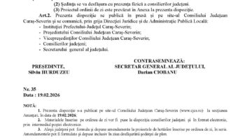 Convocare a Consiliului Judeţean Caraş-Severin pentru data de 26.02.2026