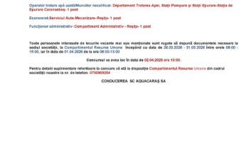 Posturi Vacante AquaCaraș – martie 2026