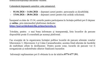 Licitația locurilor de parcare domiciliu/reşedinţă – Reșița