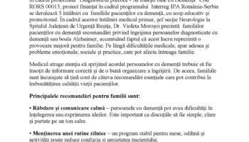 Proiect ”Diagnosticul precoce – Să trăiești bine cu Demența” – Întâlniri cu familiile pacienților cu demență