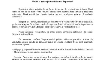 Ultima zi pentru păstrarea locului de parcare! – Moldova Nouă