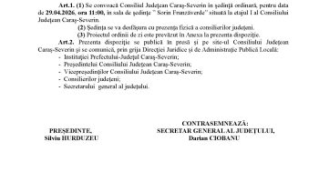 Convocare a Consiliului Judeţean Caraş-Severin pentru data de 29.04.2026