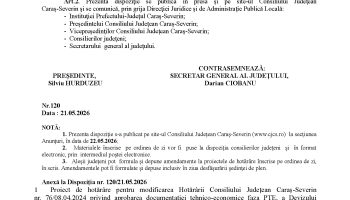 Convocare a Consiliului Judeţean Caraş-Severin pentru data de 29.05.2026