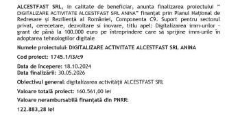 Finalizare proiect ” Digitalizare activitate Alcestfast SRL Anina”
