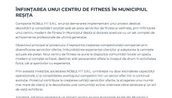 Demarare proiect “Înființare centru de fitness în Reșița” – NOBLE FIT SRL