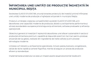 Lansare proiect “Unitate de producție înghețată în Reșița” – Glacio Studio SRL