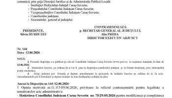 Convocare a Consiliului Judeţean Caraş-Severin în data de 18.06.2026
