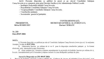 Convocarea Consiliului Judeţean Caraş-Severin pentru data de 15.07.2026