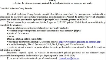 Anunţ  referitor la elaborarea unui proiect de act administrativ cu caracter normativ