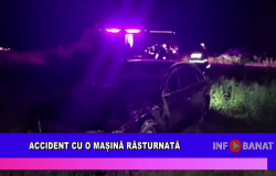 Accident cu o mașină răsturnată